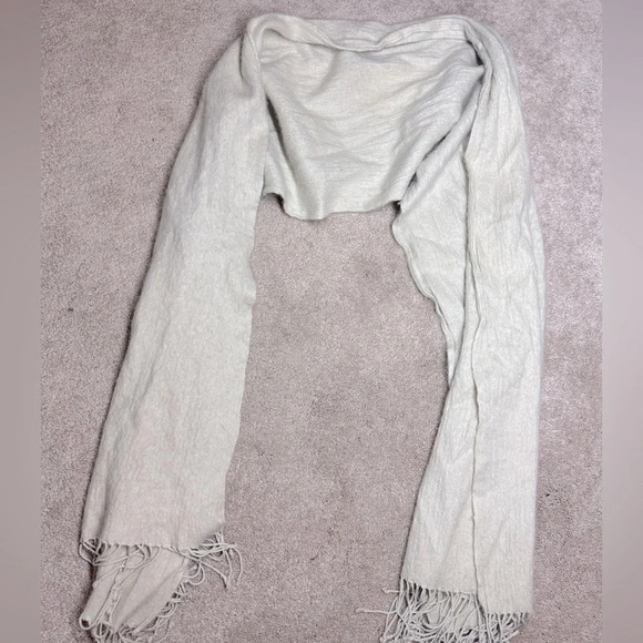 Jeolay Luxury Cashmere-Silk Blend Wrap Scarf Shawl - Soft Beige Fringe ends - Picture 1 of 14
